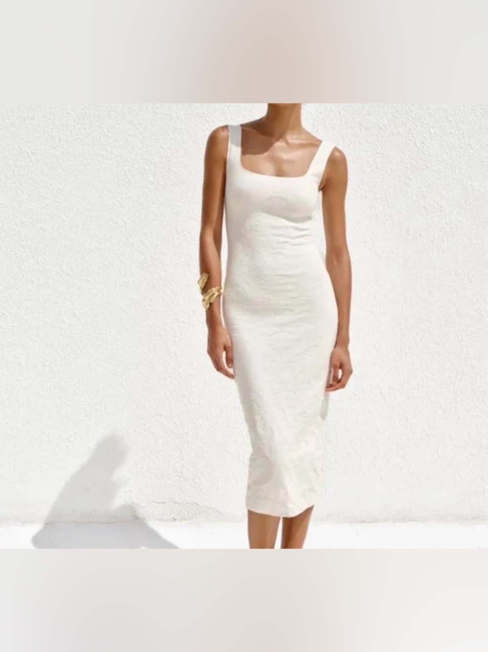 Zara Sleeveless White Textured Midi Dress NWT